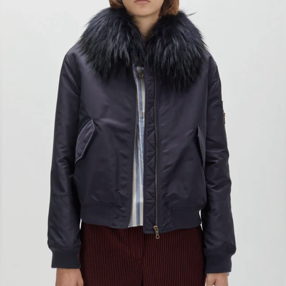 Army by Yves Salomon Bomber Jacket with Rabbit Fur Lining & Fur Collar